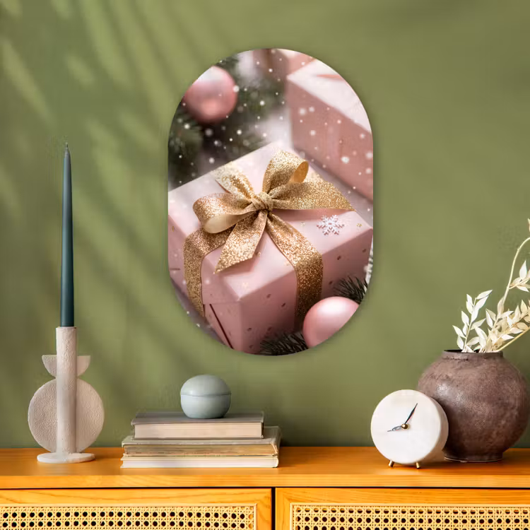 Muurovaal - Cadeau - Kerst - Roze — 1