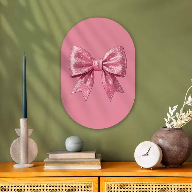 Muurovaal - Roze strik - Glitter — 2