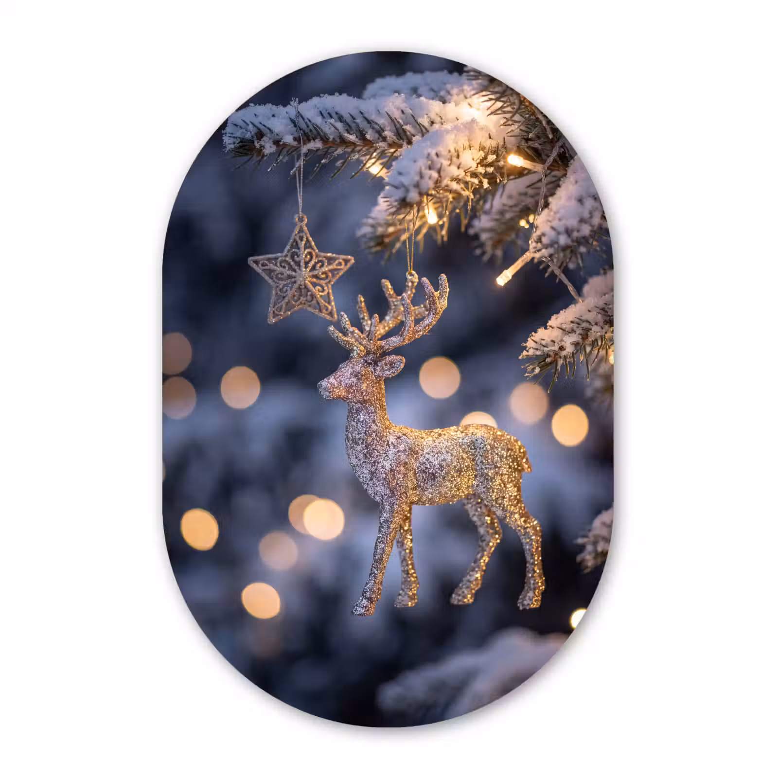 Muurovaal glas - Rendier - Kerst - Sneeuw — 1