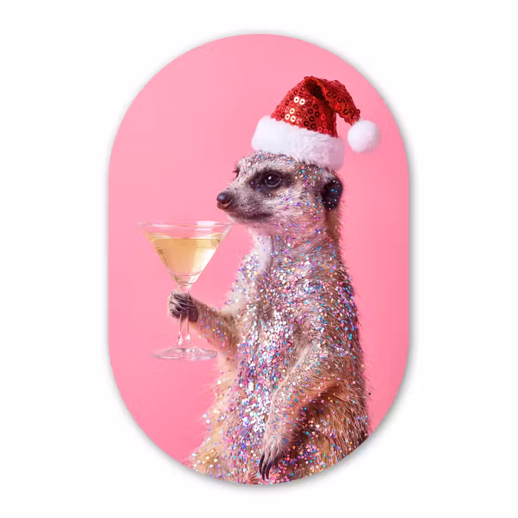 Muurovaal glas - Dieren - Glitter - Feest — 1