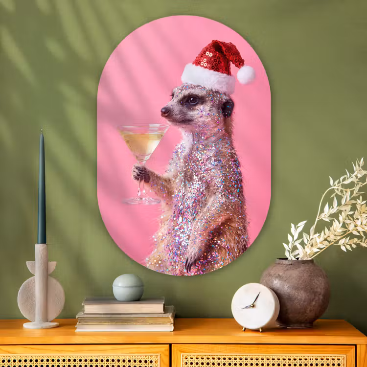 Muurovaal glas - Dieren - Glitter - Feest — 2