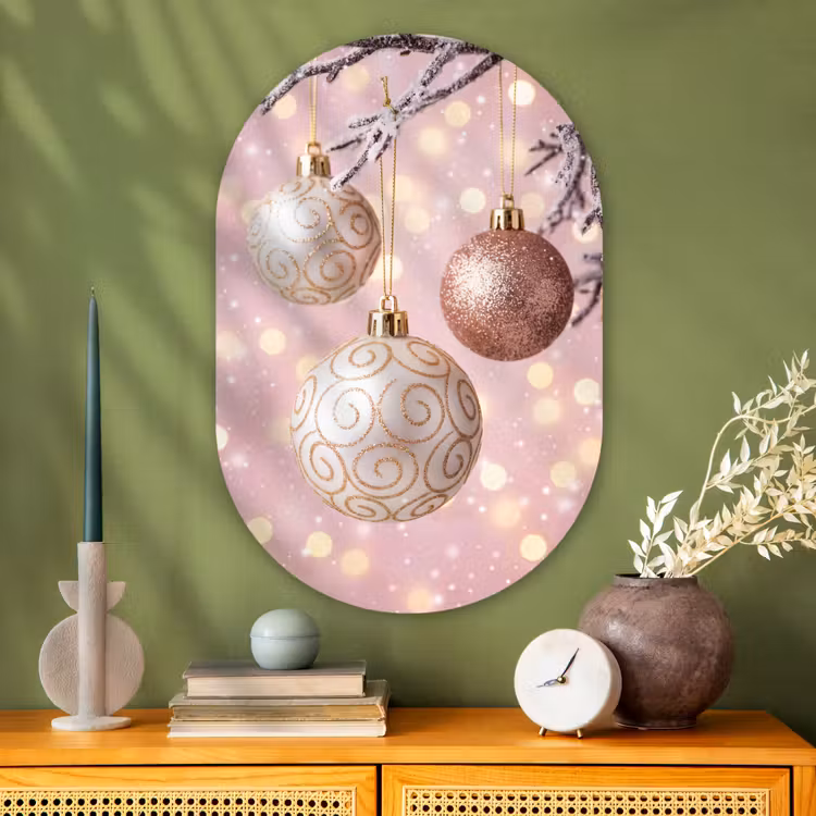 Muurovaal glas - Kerstbal - Roze - Winter — 2