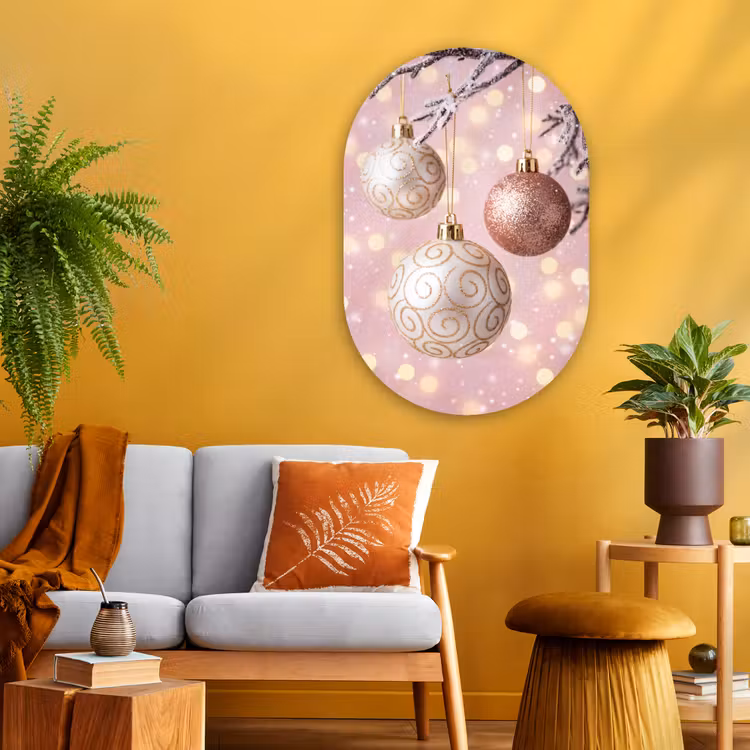 Muurovaal glas - Kerstbal - Roze - Winter — 3