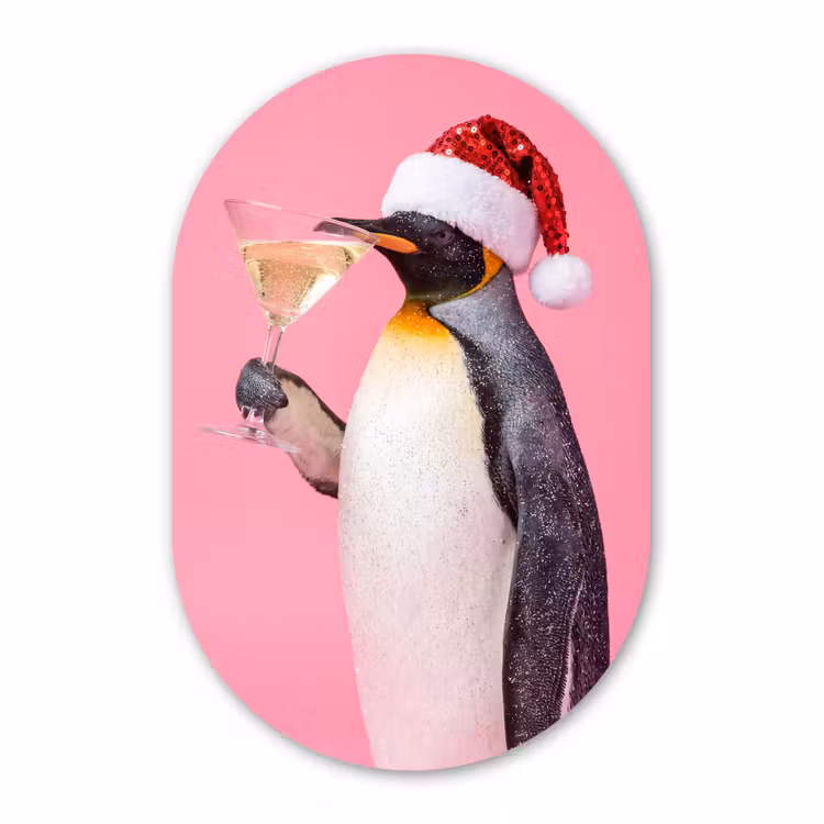 Muurovaal glas - Pinguïn - Kerst - Feest — 1