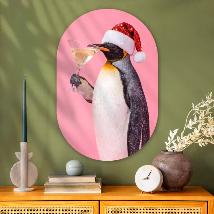 Muurovaal glas - Pinguïn - Kerst - Feest — 2