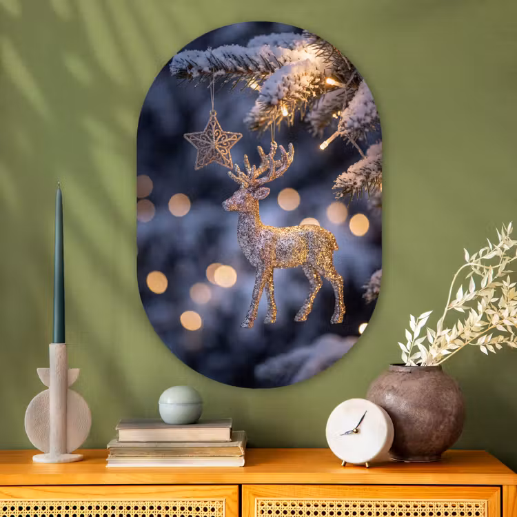 Muurovaal glas - Rendier - Kerst - Sneeuw — 2