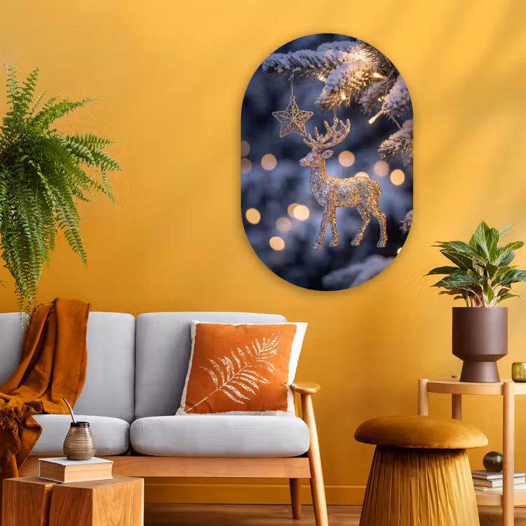 Muurovaal glas - Rendier - Kerst - Sneeuw — 3