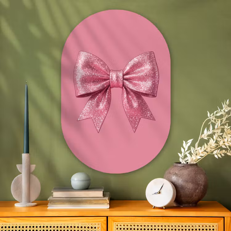 Muurovaal glas - Roze strik - Glitter — 2