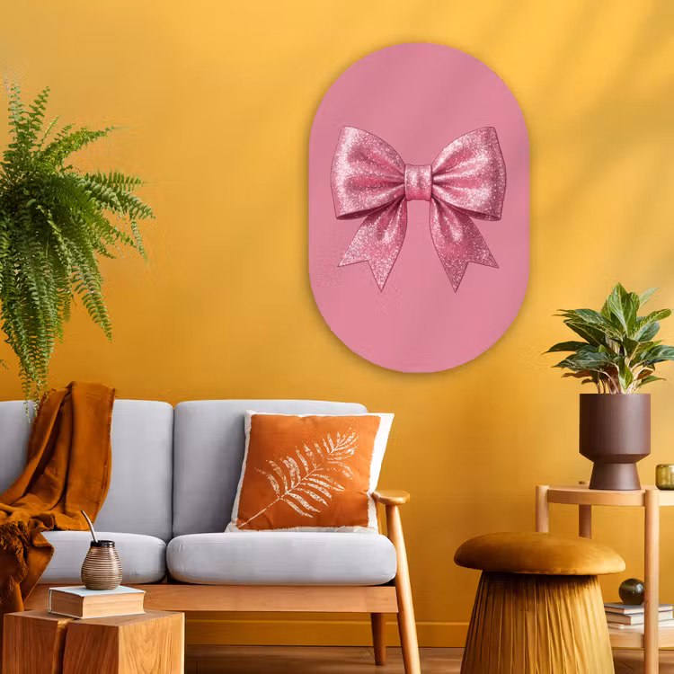 Muurovaal glas - Roze strik - Glitter — 3