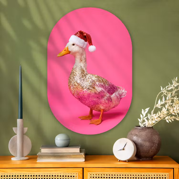 Muurovaal glas - Vogel - Kerst - Roze — 2