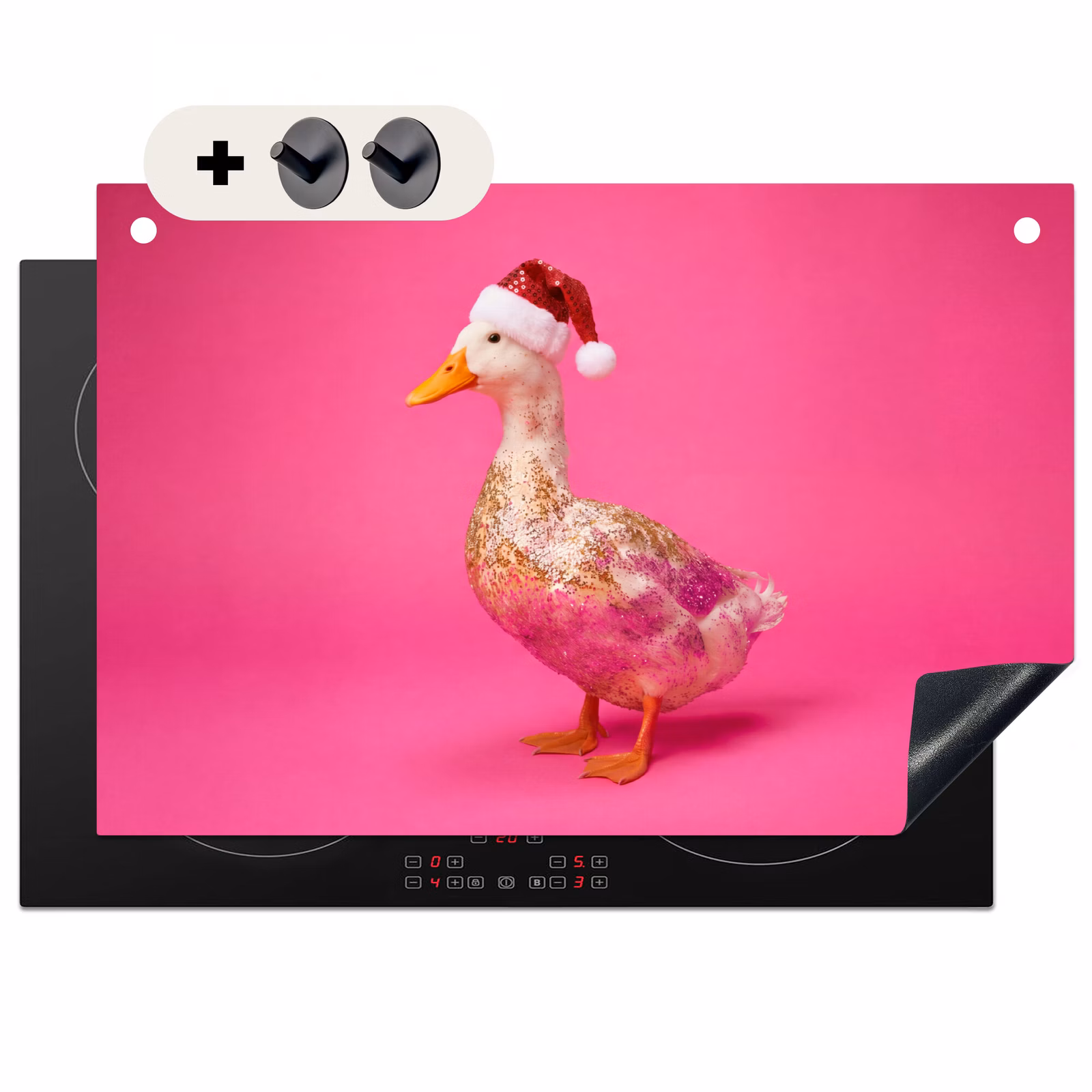 Inductiebeschermer & spatscherm (2in1) - Vogel - Kerst - Roze — 1