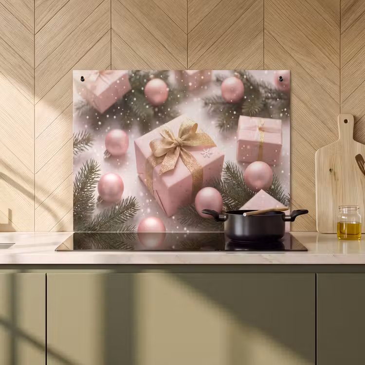Inductiebeschermer & spatscherm (2in1) - Cadeau - Kerst - Roze — 2
