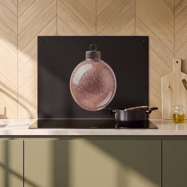 Inductiebeschermer & spatscherm (2in1) - Kerstbal - Roségoud - Kerst — 2