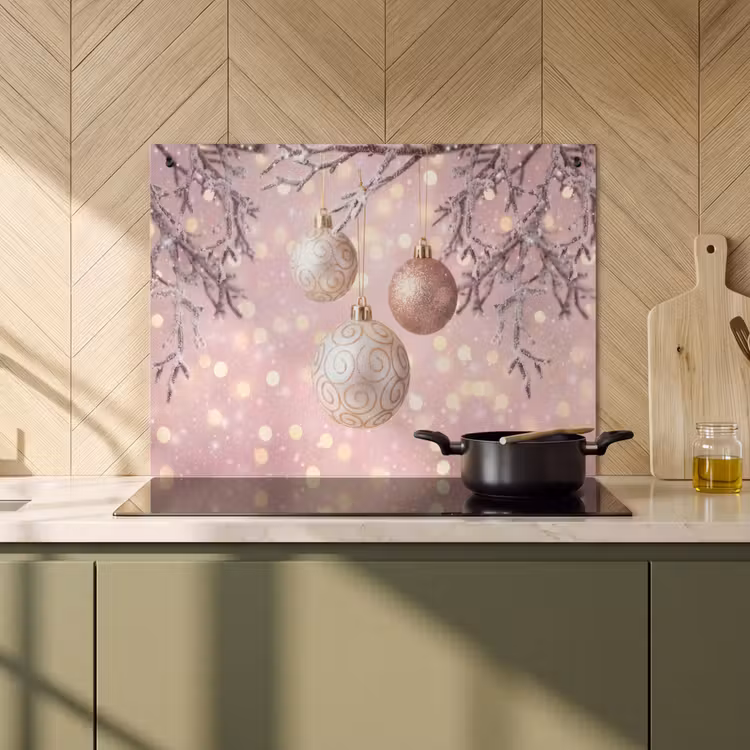 Inductiebeschermer & spatscherm (2in1) - Kerstbal - Roze - Winter — 2