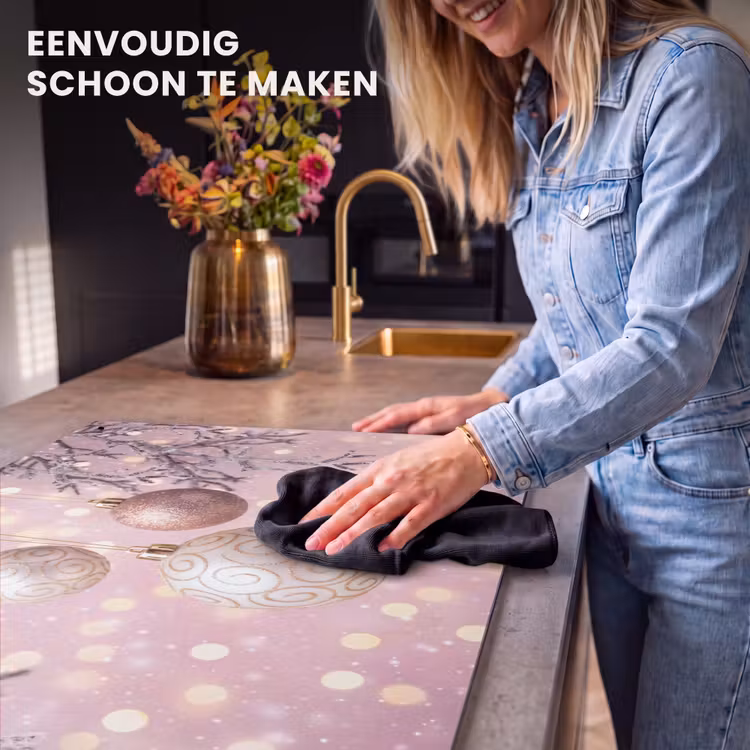 Inductiebeschermer & spatscherm (2in1) - Kerstbal - Roze - Winter — 5