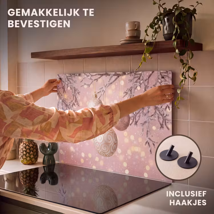 Inductiebeschermer & spatscherm (2in1) - Kerstbal - Roze - Winter — 7