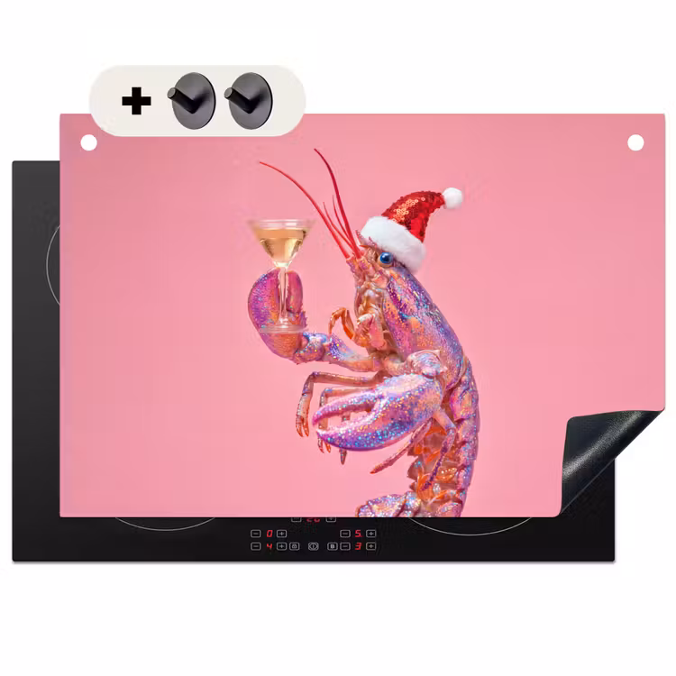 Inductiebeschermer & spatscherm (2in1) - Kreeft - Kerst - Roze — 1