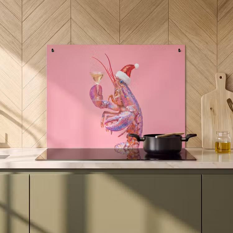 Inductiebeschermer & spatscherm (2in1) - Kreeft - Kerst - Roze — 2