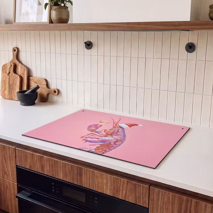 Inductiebeschermer & spatscherm (2in1) - Kreeft - Kerst - Roze — 3
