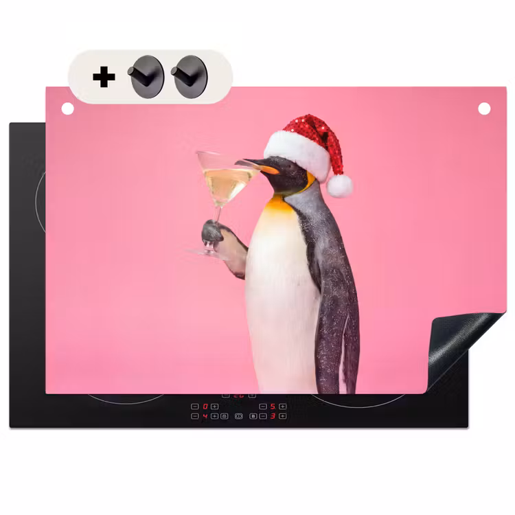 Inductiebeschermer & spatscherm (2in1) - Pinguïn - Kerst - Feest — 1