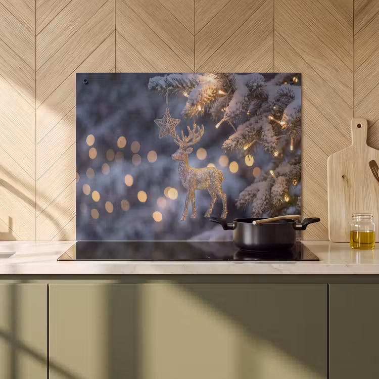 Inductiebeschermer & spatscherm (2in1) - Rendier - Kerst - Sneeuw — 2