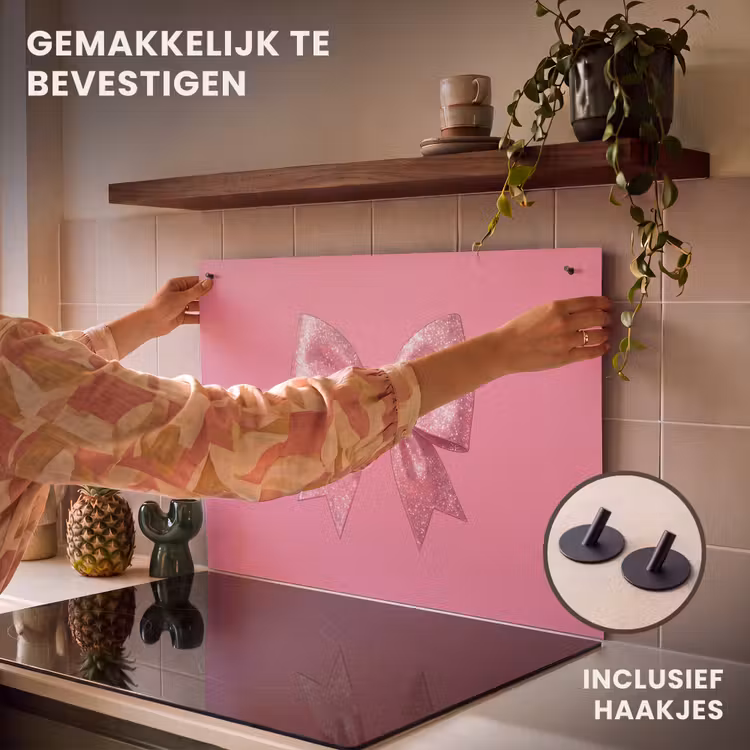 Inductiebeschermer & spatscherm (2in1) - Roze strik - Glitter — 7