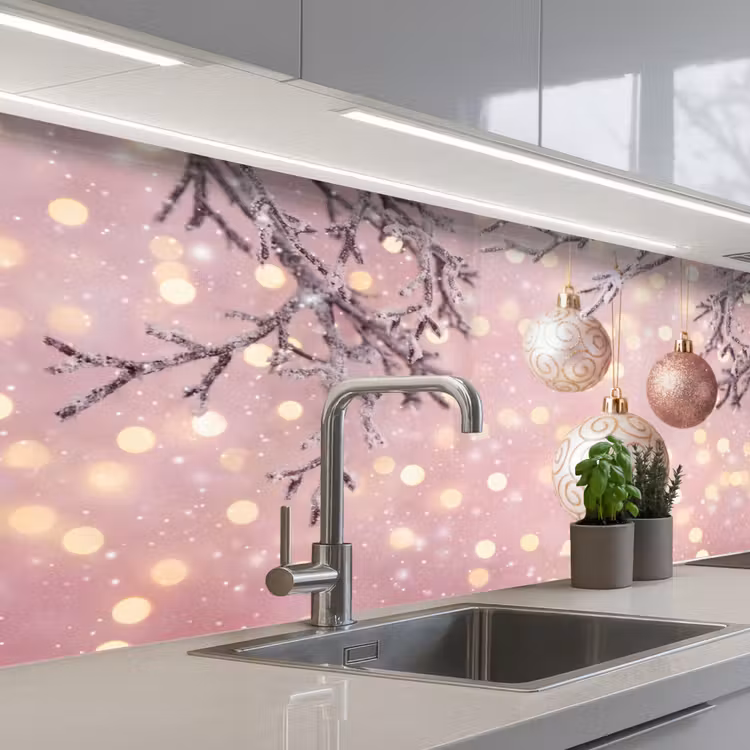 Keuken achterwand - Kerstbal - Roze - Winter — 2