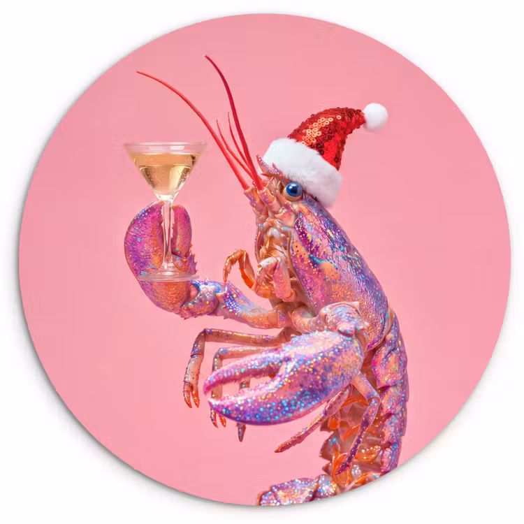 Muurcirkel glas - Kreeft - Kerst - Roze — 1