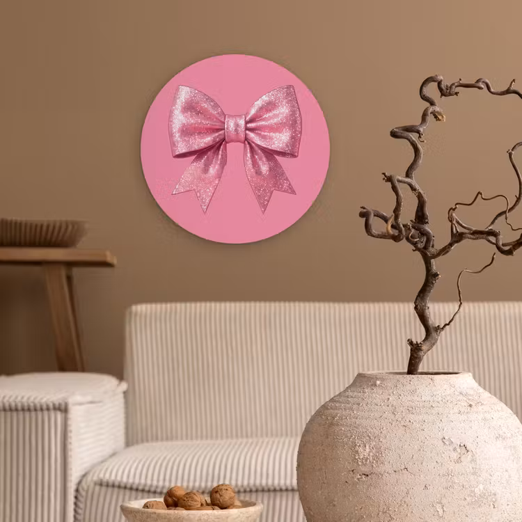 Muurcirkel glas - Roze strik - Glitter — 2