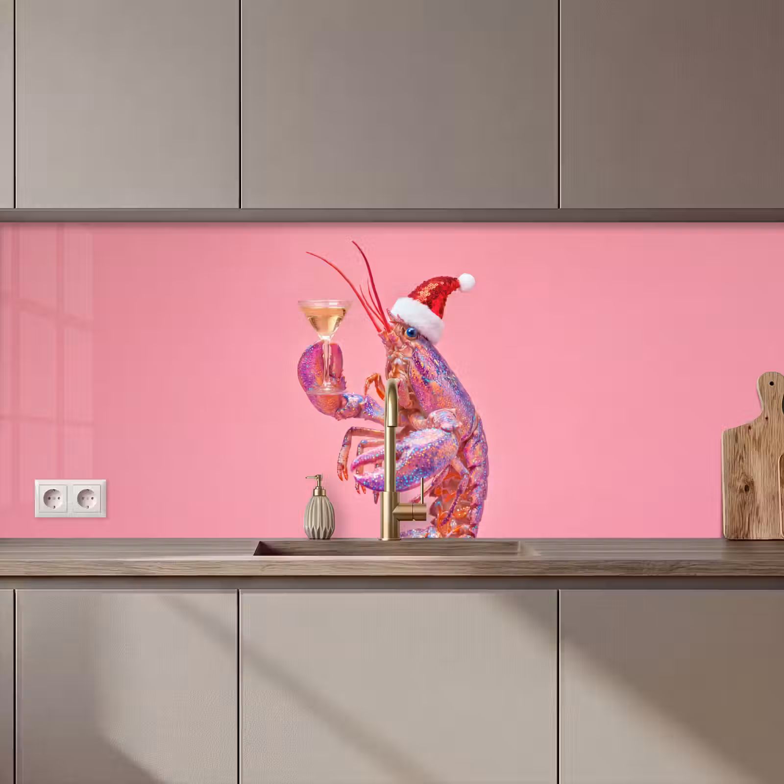 Keuken achterwand - Kreeft - Kerst - Roze — 1