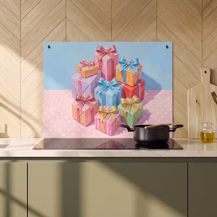 Inductiebeschermer & spatscherm (2in1) - Geschenken - Feest - Kleurrijk — 2
