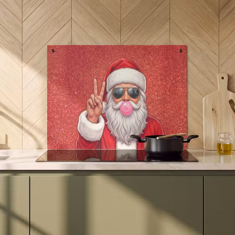 Inductiebeschermer & spatscherm (2in1) - Kerstman - Zonnebril - Kerst — 2