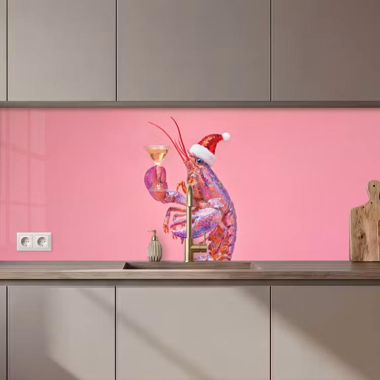 Keuken achterwand - Kreeft - Kerst - Roze — 1