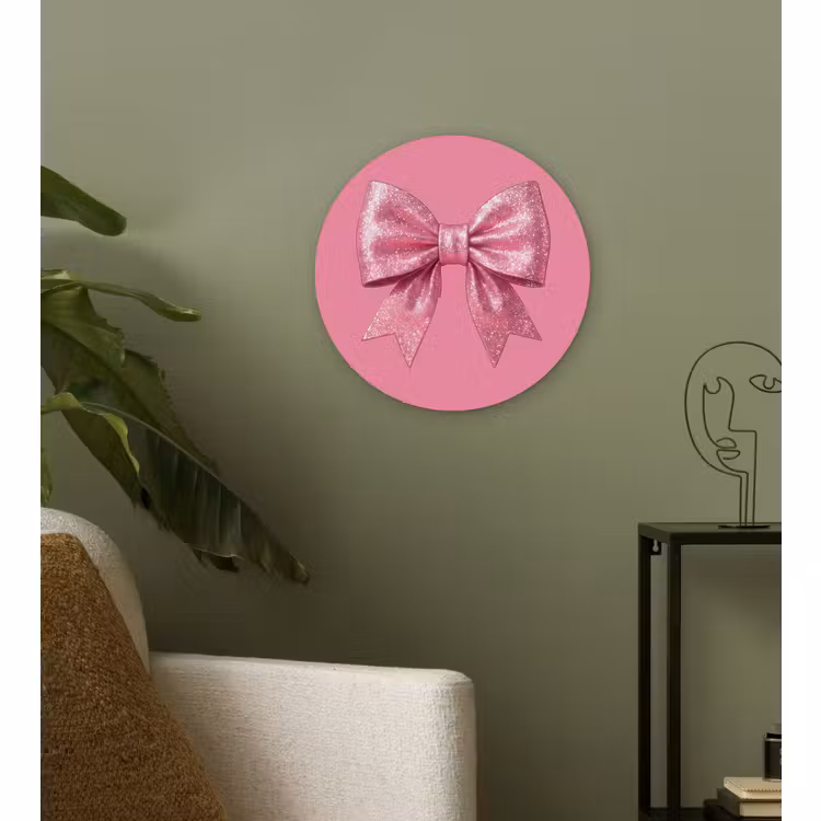 Muurcirkel - Roze strik - Glitter — 3