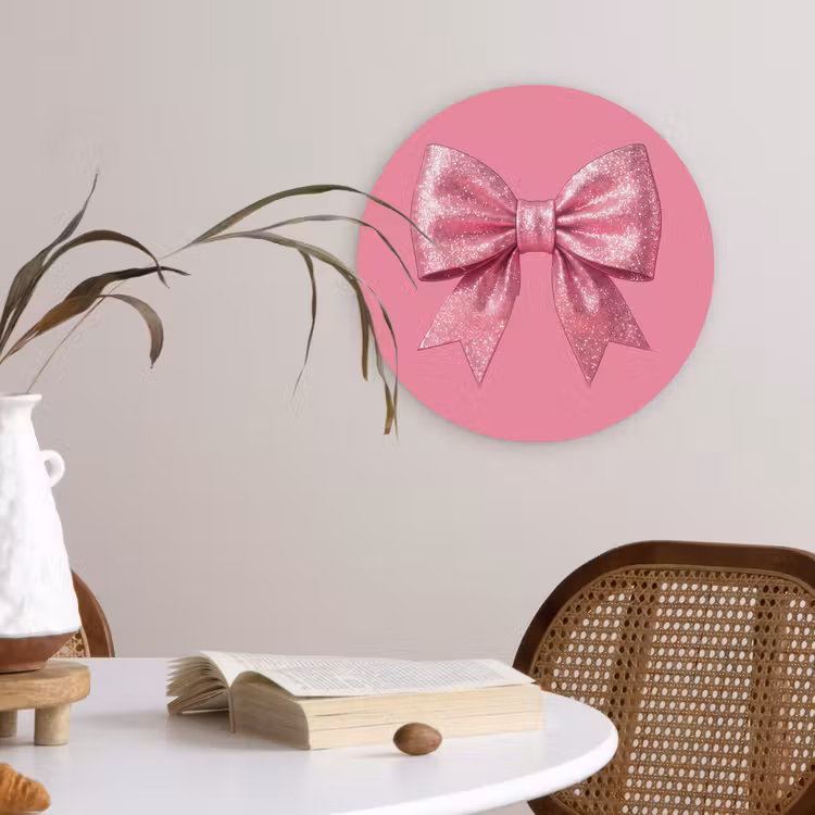 Muurcirkel - Roze strik - Glitter — 4