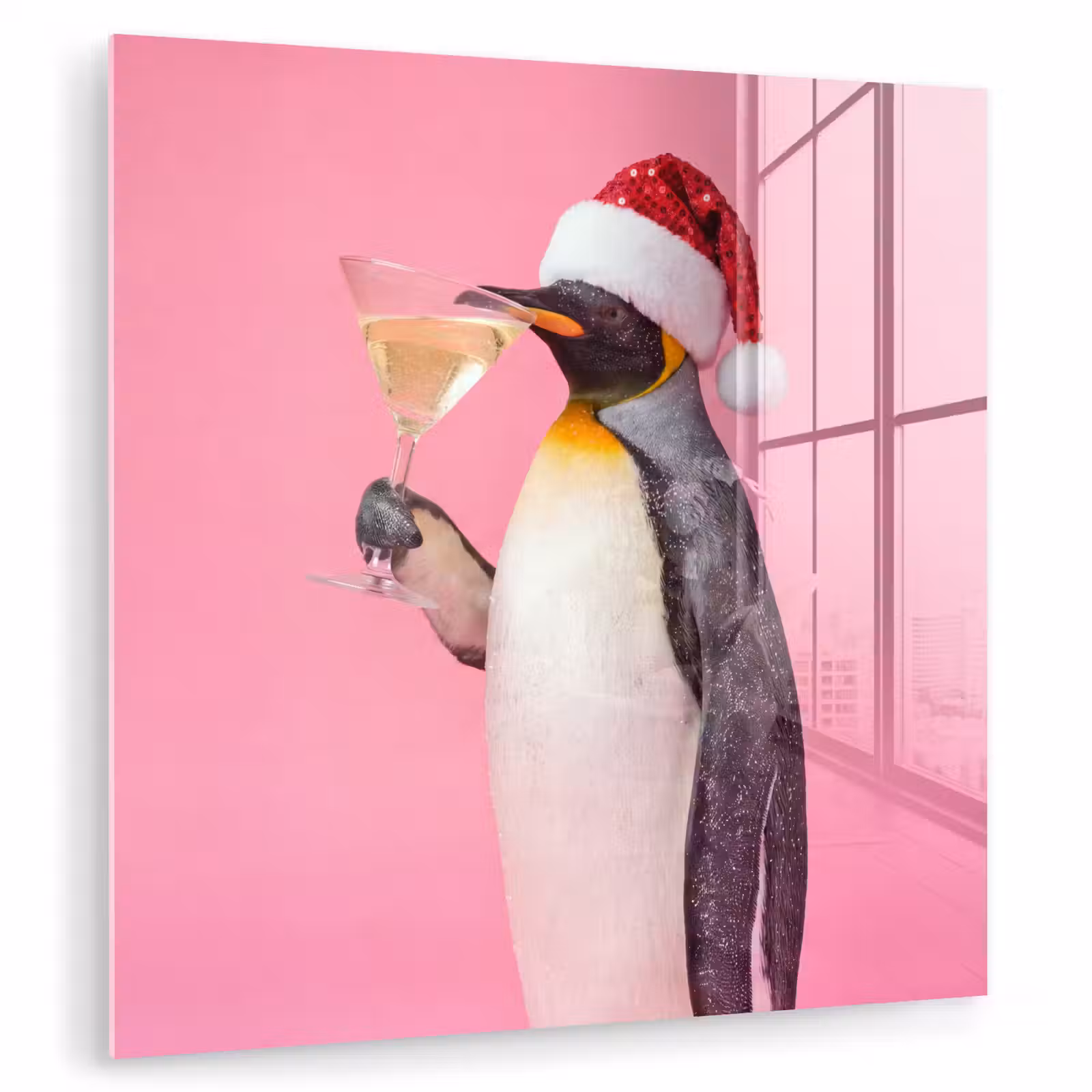 Glas schilderij - Pinguïn - Kerst - Feest — 1