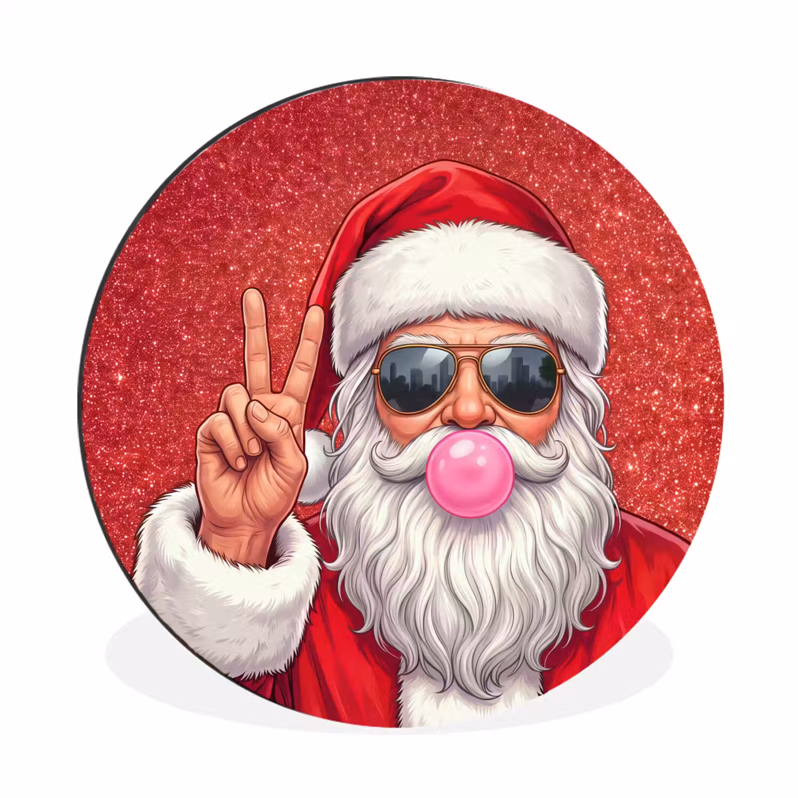 Muurcirkel aluminium - Kerstman - Zonnebril - Kerst — 1