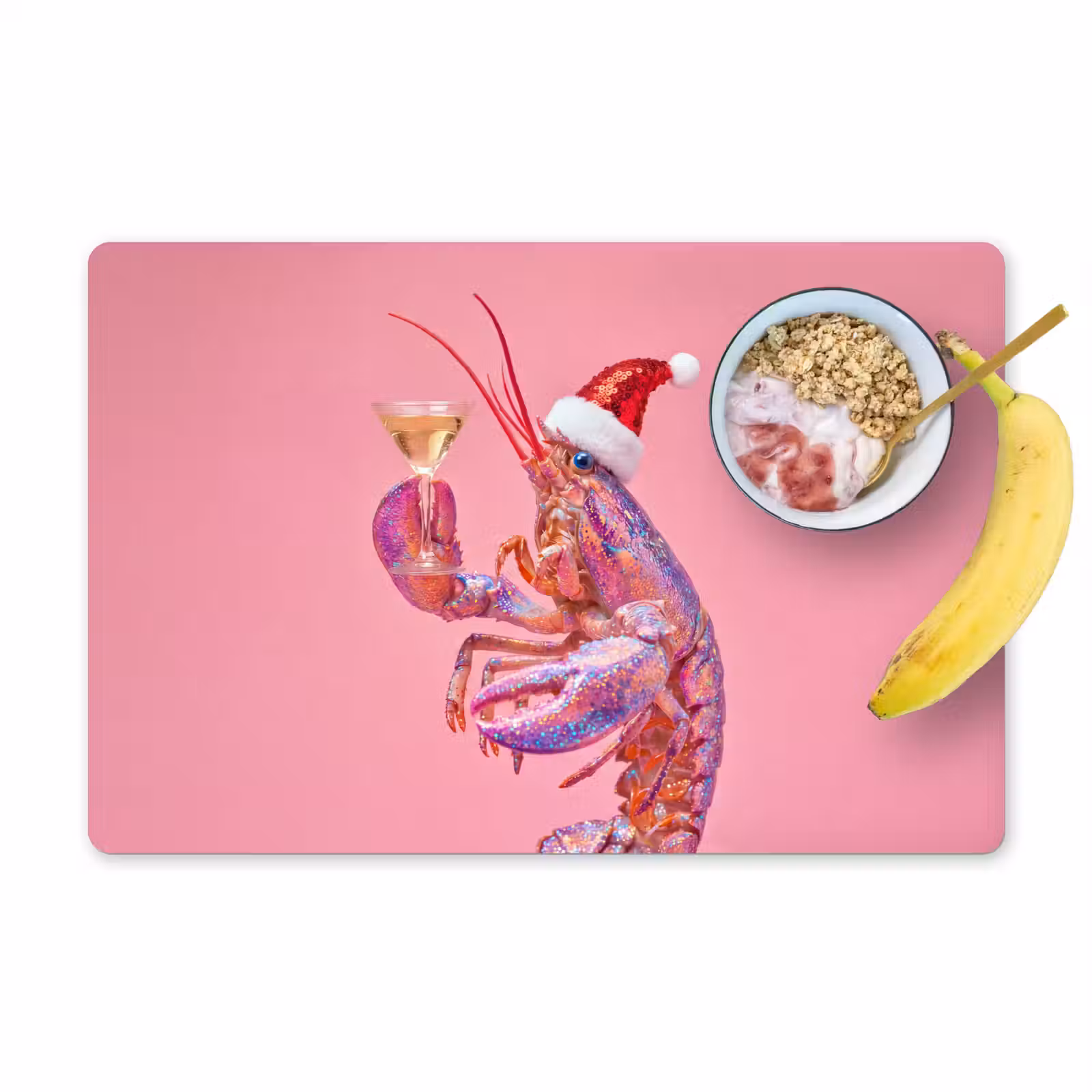 Placemat - 6 stuks - Kreeft - Kerst - Roze — 1