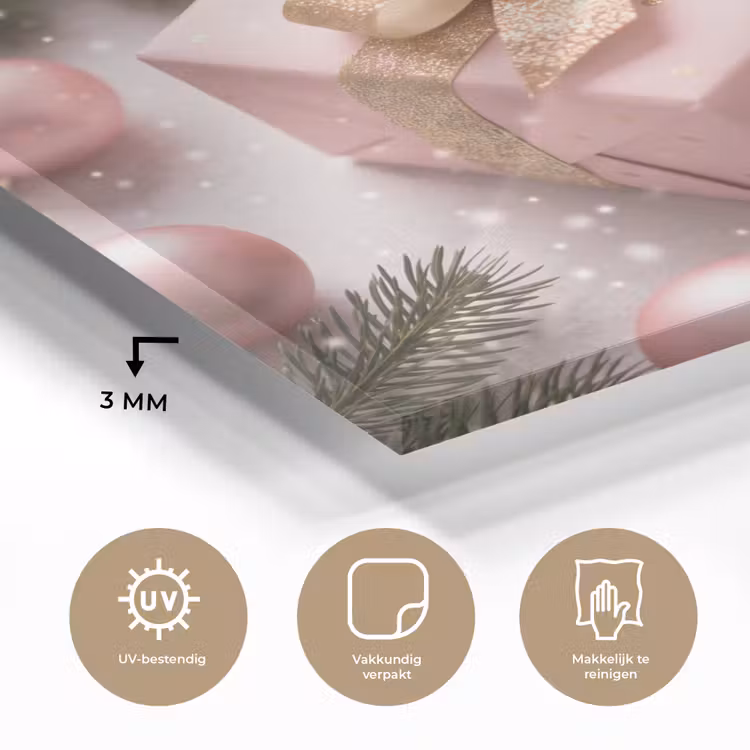 Glas schilderij - Cadeau - Kerst - Roze — 3