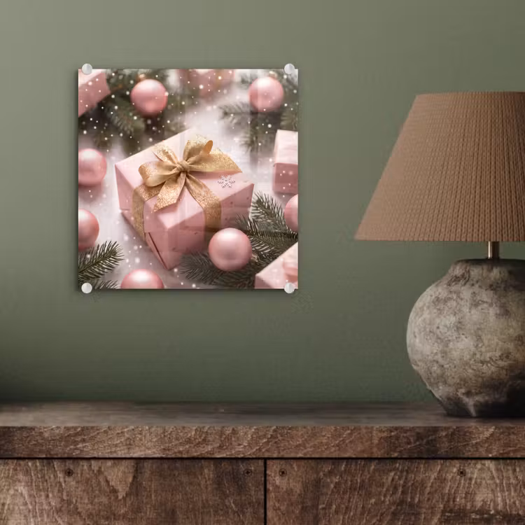 Glas schilderij - Cadeau - Kerst - Roze — 4