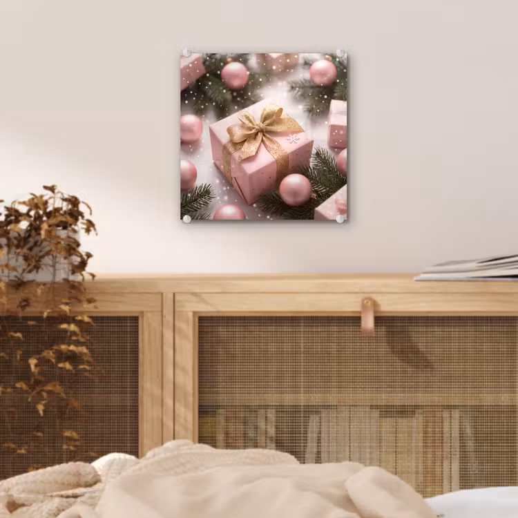 Glas schilderij - Cadeau - Kerst - Roze — 5
