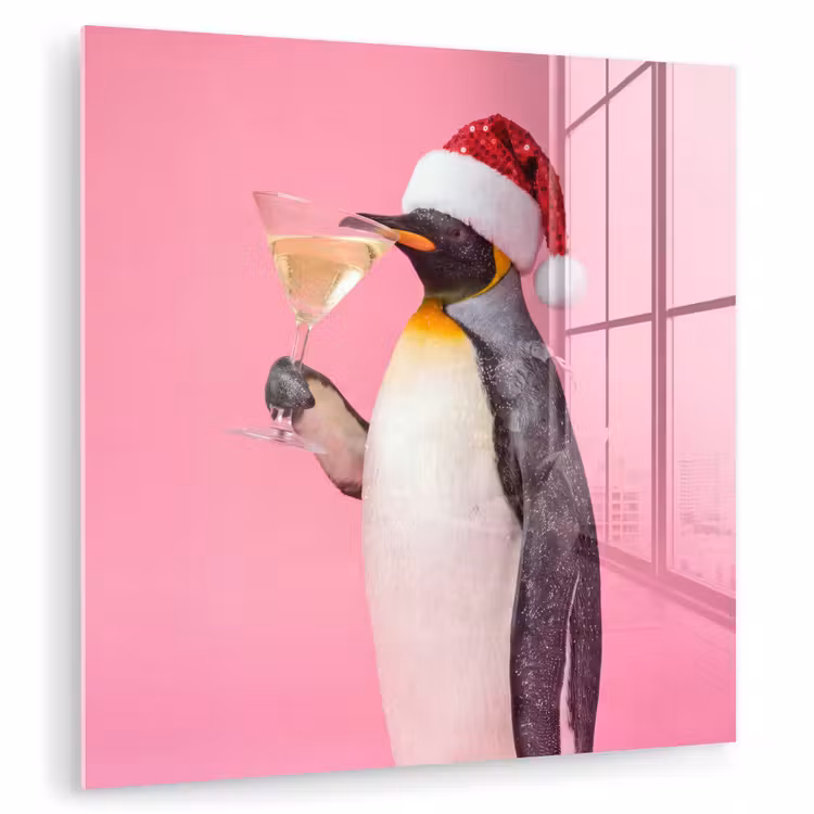 Glas schilderij - Pinguïn - Kerst - Feest — 1