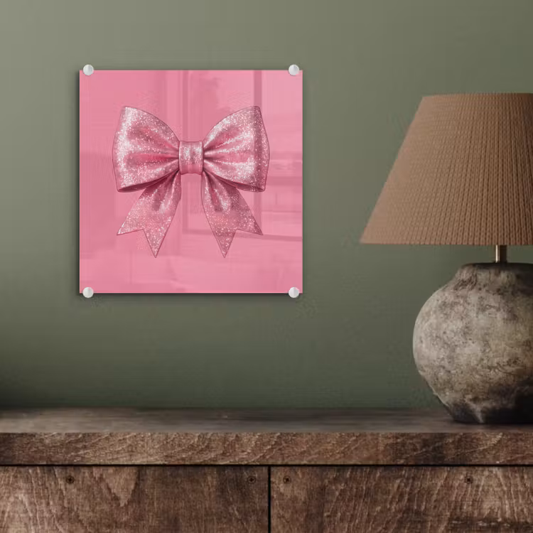 Glas schilderij - Roze strik - Glitter — 4