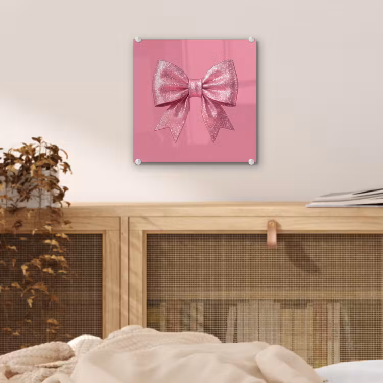 Glas schilderij - Roze strik - Glitter — 5