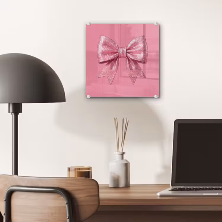 Glas schilderij - Roze strik - Glitter — 7