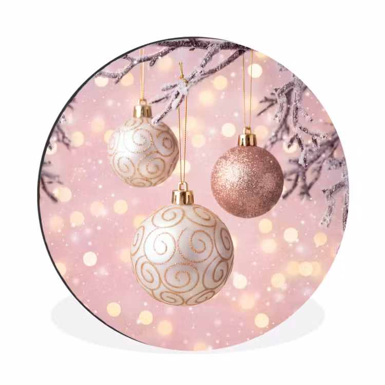 Muurcirkel aluminium - Kerstbal - Roze - Winter — 1