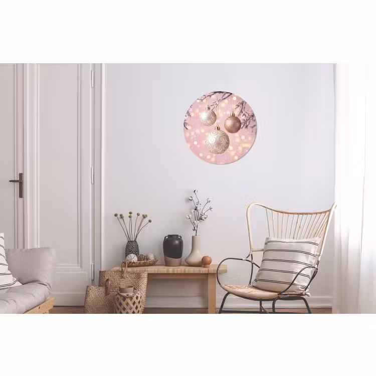 Muurcirkel aluminium - Kerstbal - Roze - Winter — 2