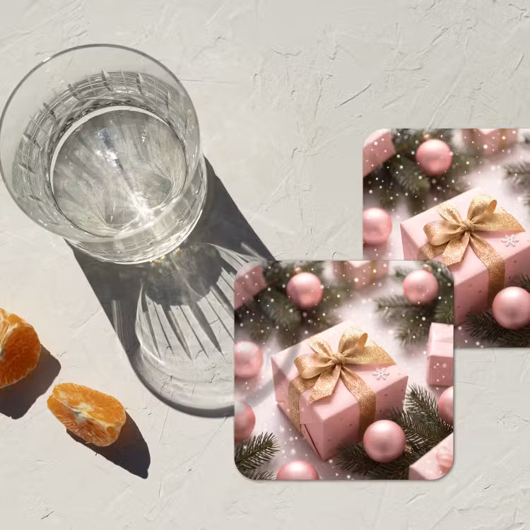 Onderzetter - Cadeau - Kerst - Roze — 2