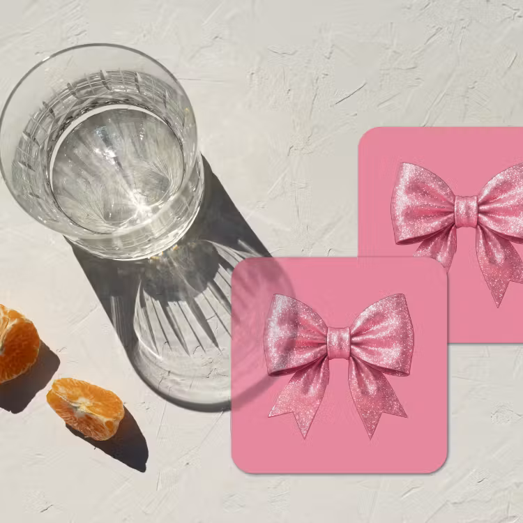 Onderzetter - Roze strik - Glitter — 2