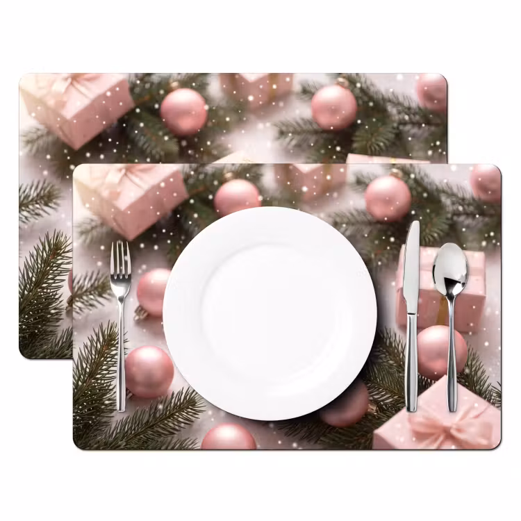 Placemat - 6 stuks - Cadeau - Kerst - Roze — 2